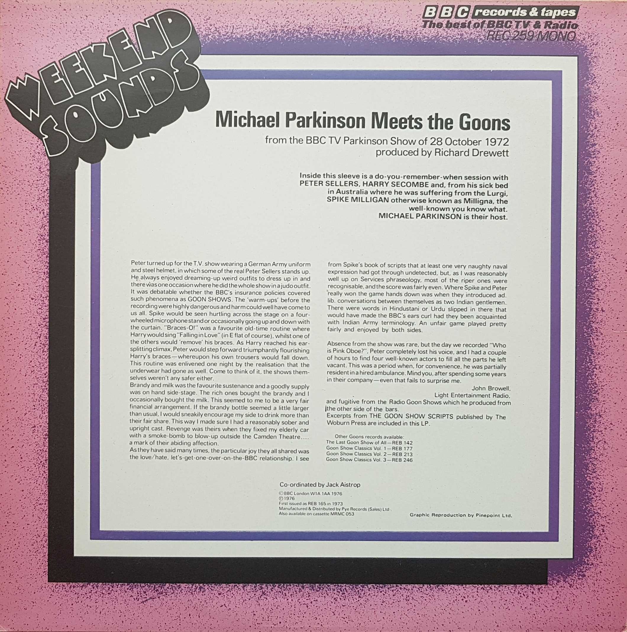 Picture of REC 259 Parkinson meets the Goons by artist Michael Parkinson from the BBC records and Tapes library